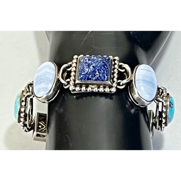 Whitney Kelly Sterling Silver Multi Gemstone Turquoise Lapis MOP Bracelet- 51.8g - Picture 9 of 16